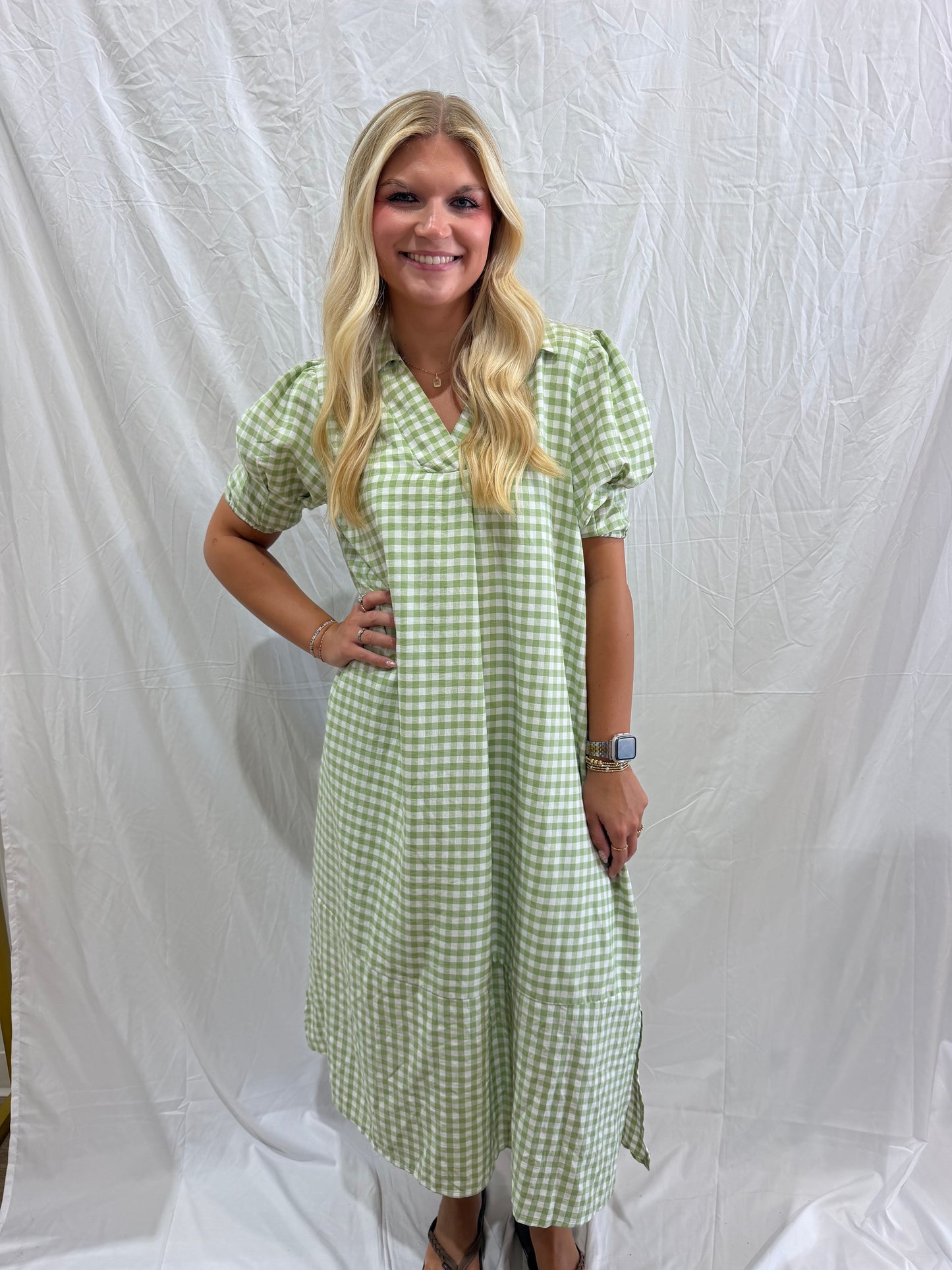 Sage Gingham Maxi Dress