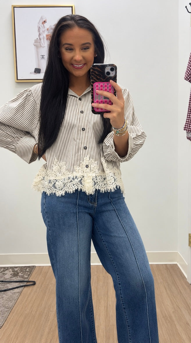 Button Up with Lace Trim