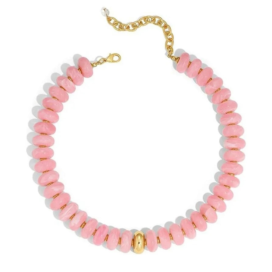 Beaded Necklace w/ Gold | Baby Pink