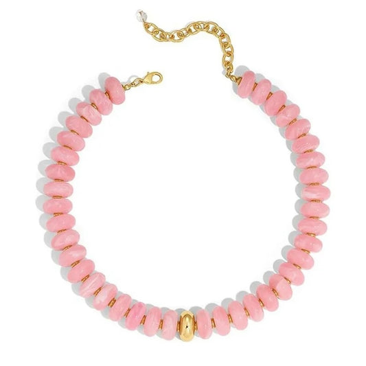 Beaded Necklace w/ Gold | Baby Pink