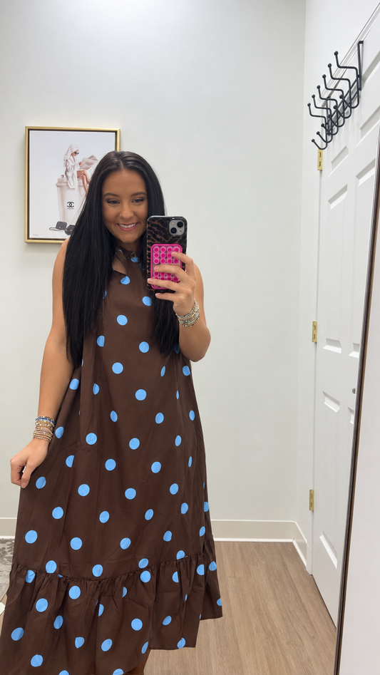 Brown/Blue Polka Dot Maxi