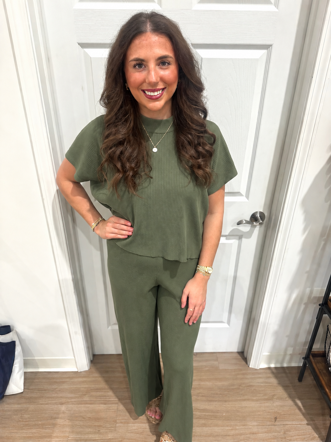 Mock Neck Sweater Pant Set-Olive