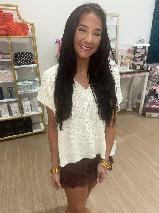 Satin Lace Shorts-Chocolate