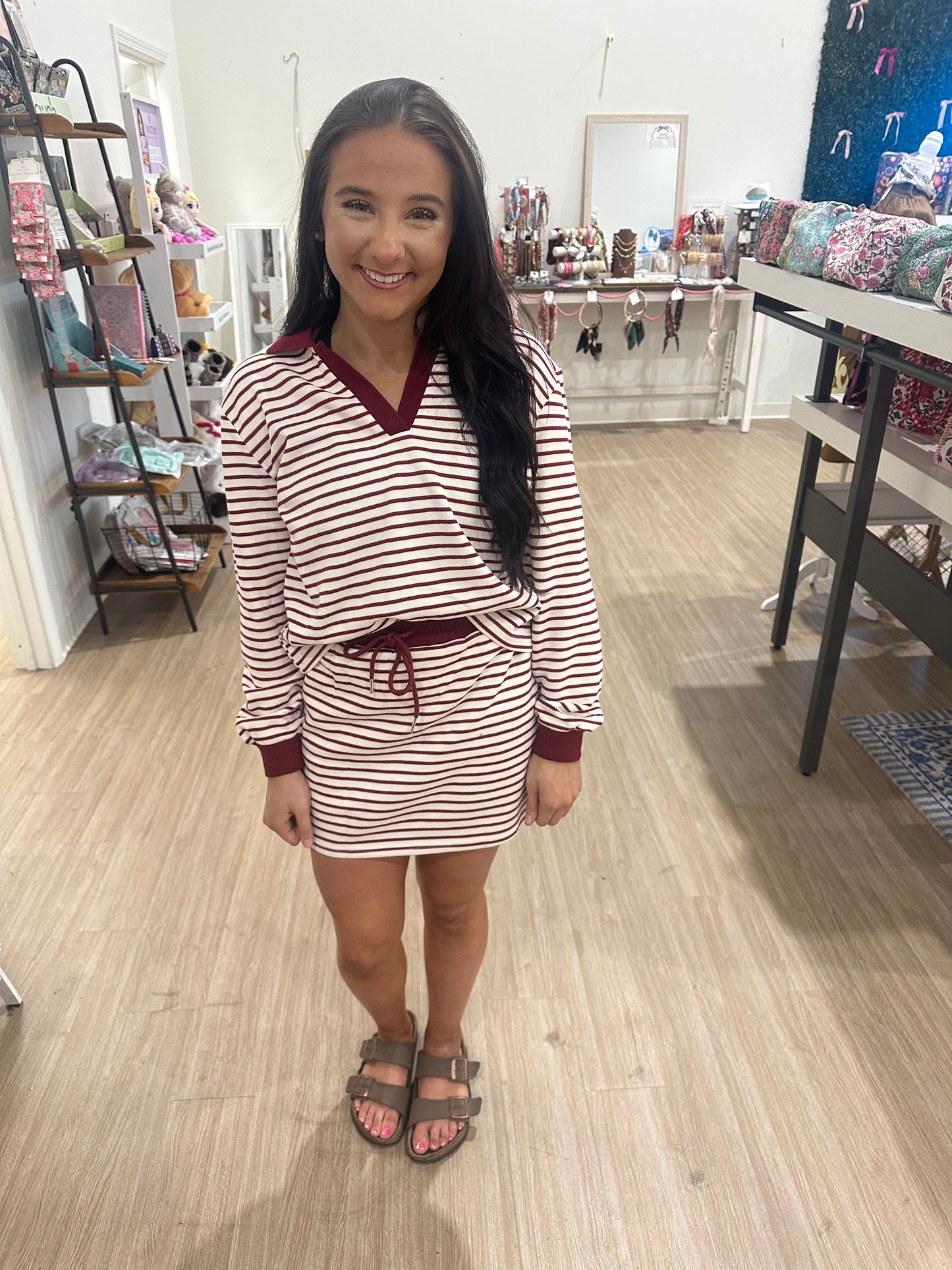 Striped Skort Set-Wine