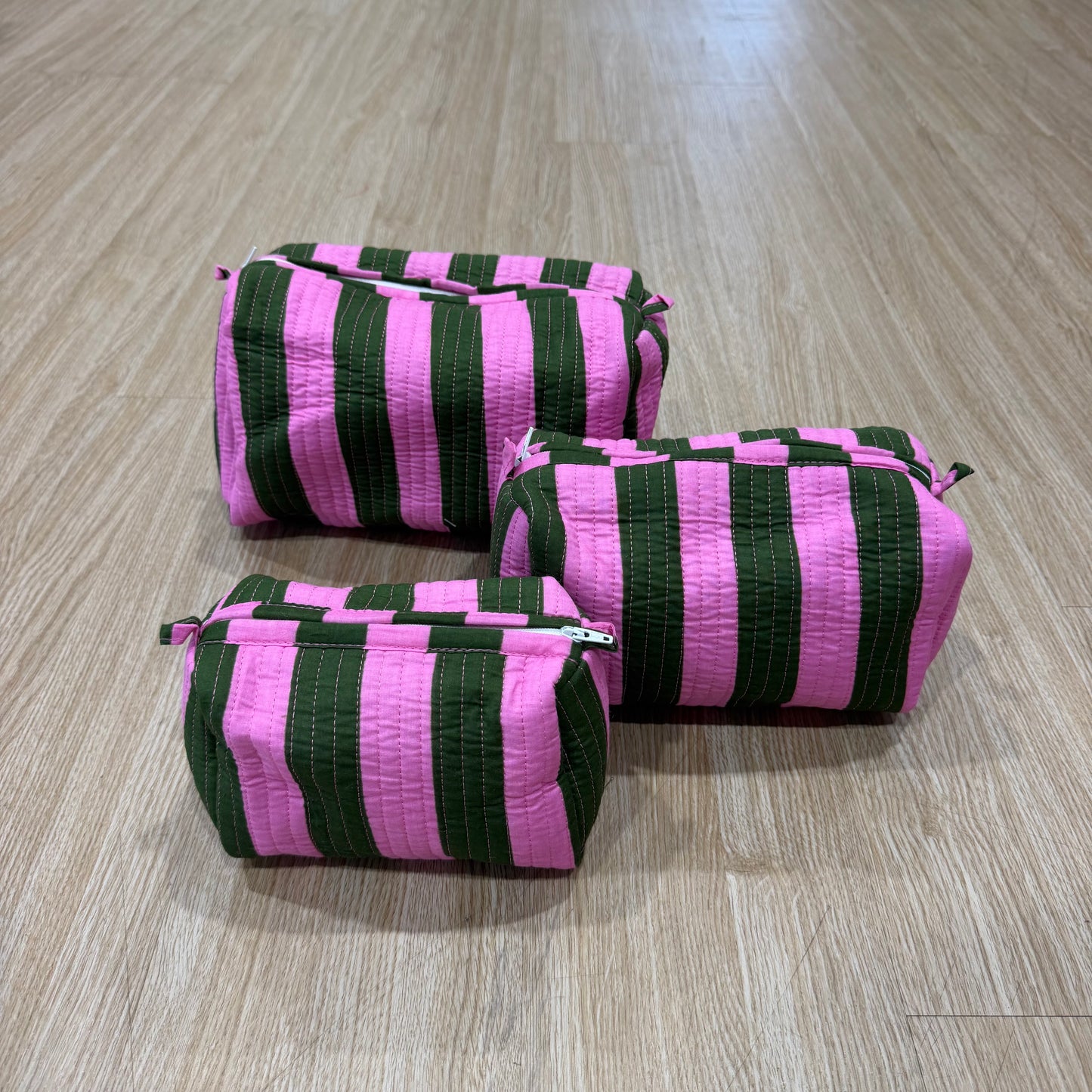3 Piece Green & Purple Zipper Pouch