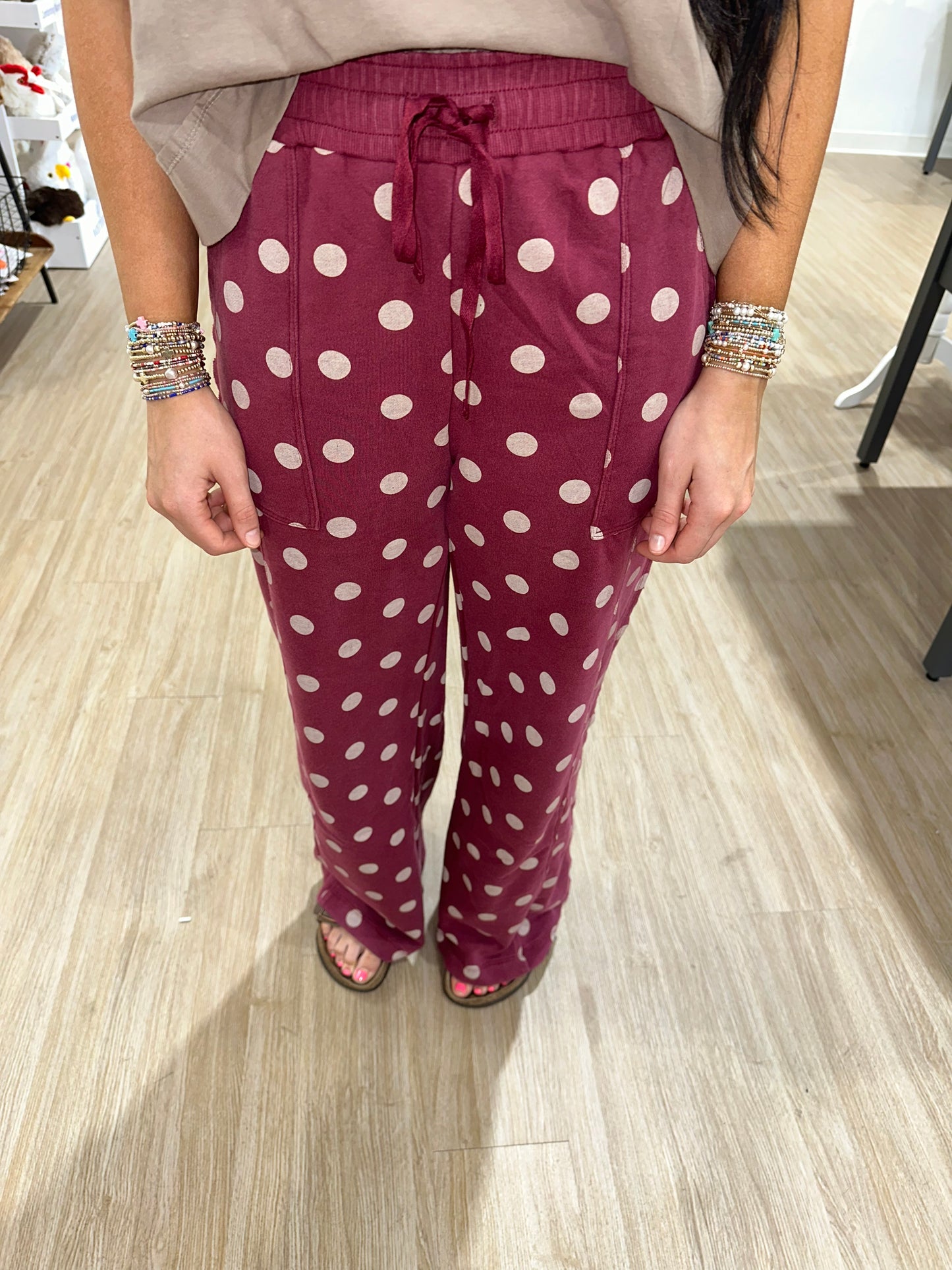 Burgundy Polka Dot Lounge Pants
