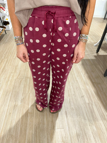Burgundy Polka Dot Lounge Pants