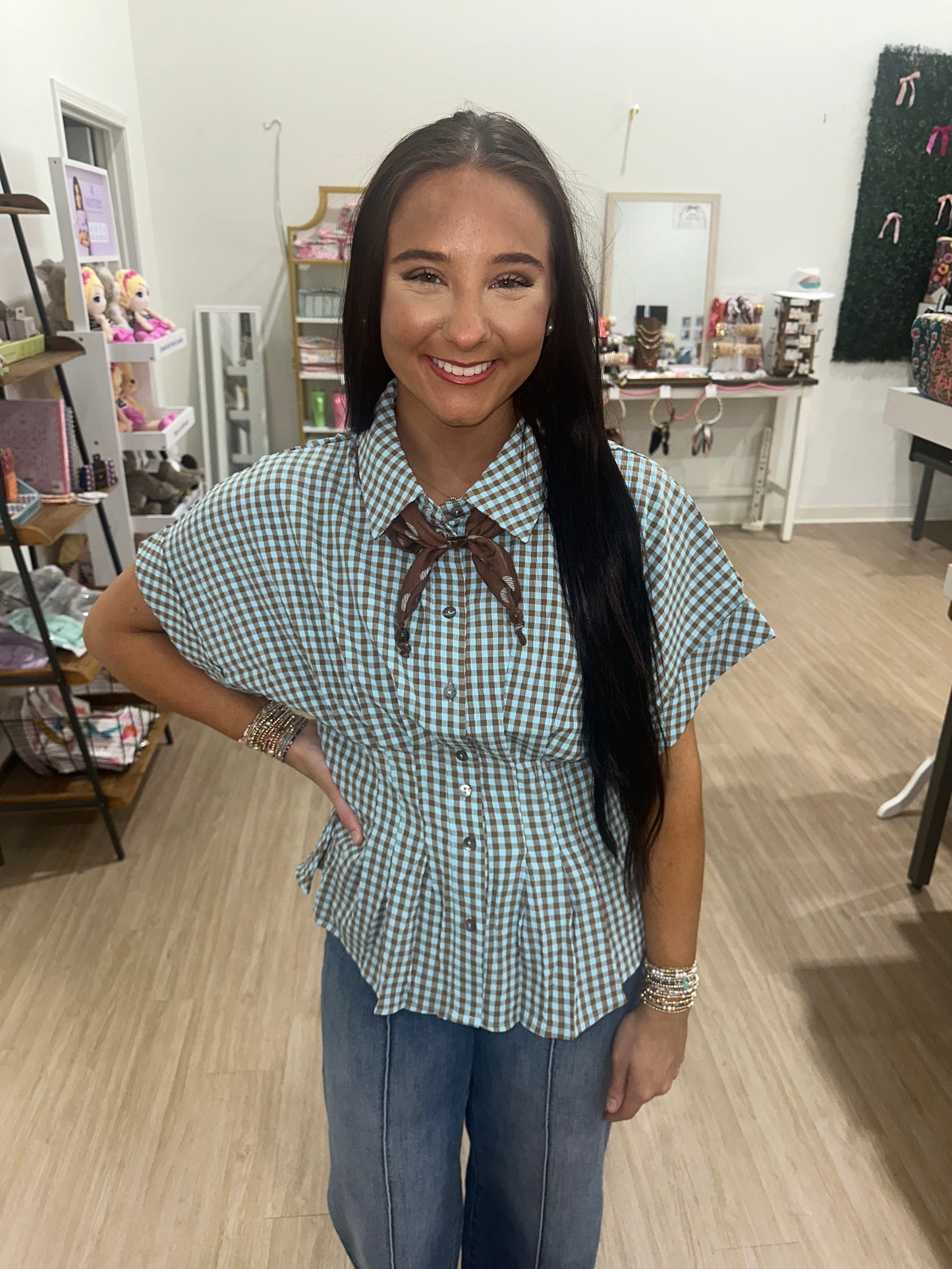 Brown/Blue Checkered Top