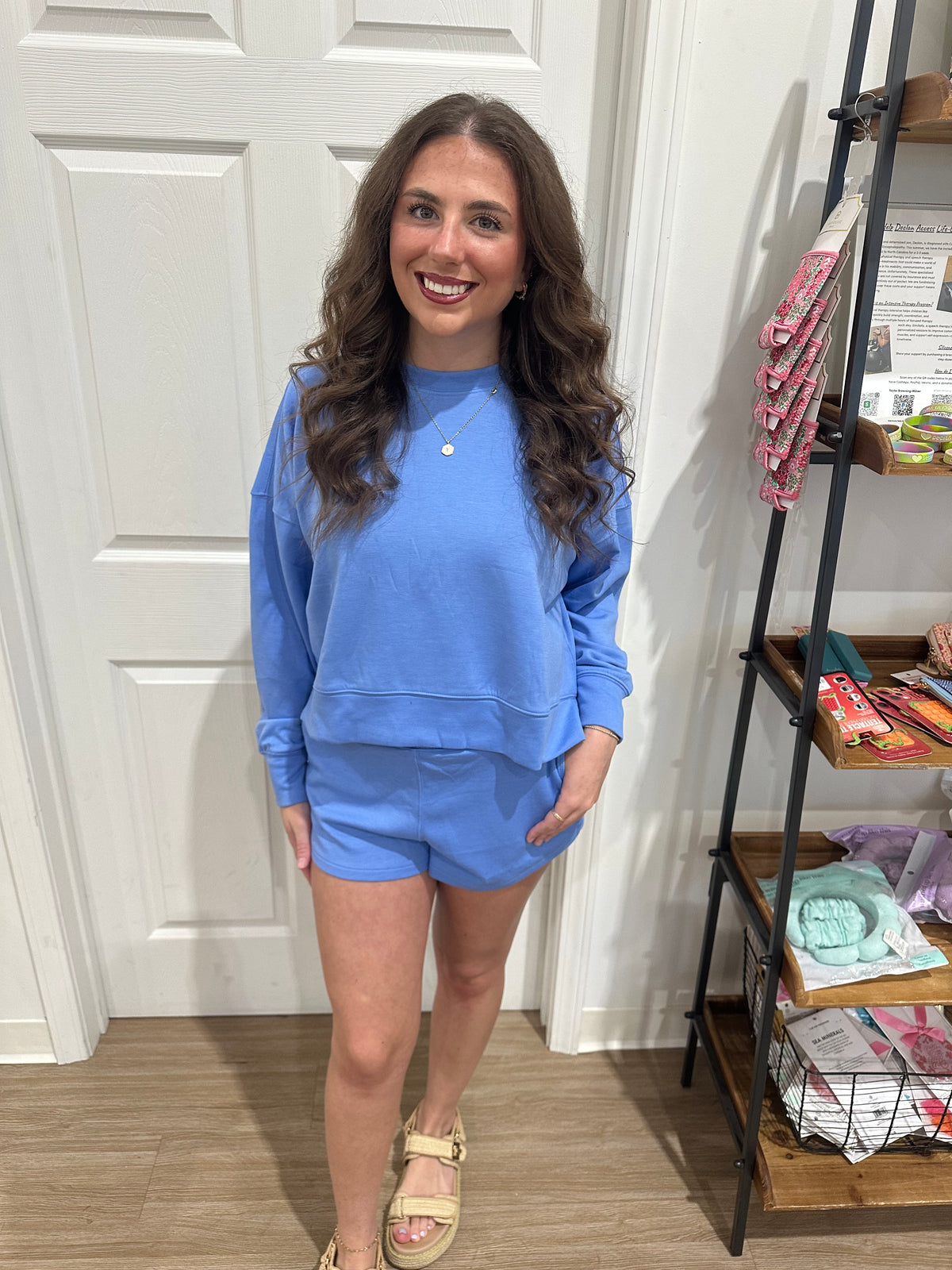 Scuba Long Sleeve Short Set-Blue