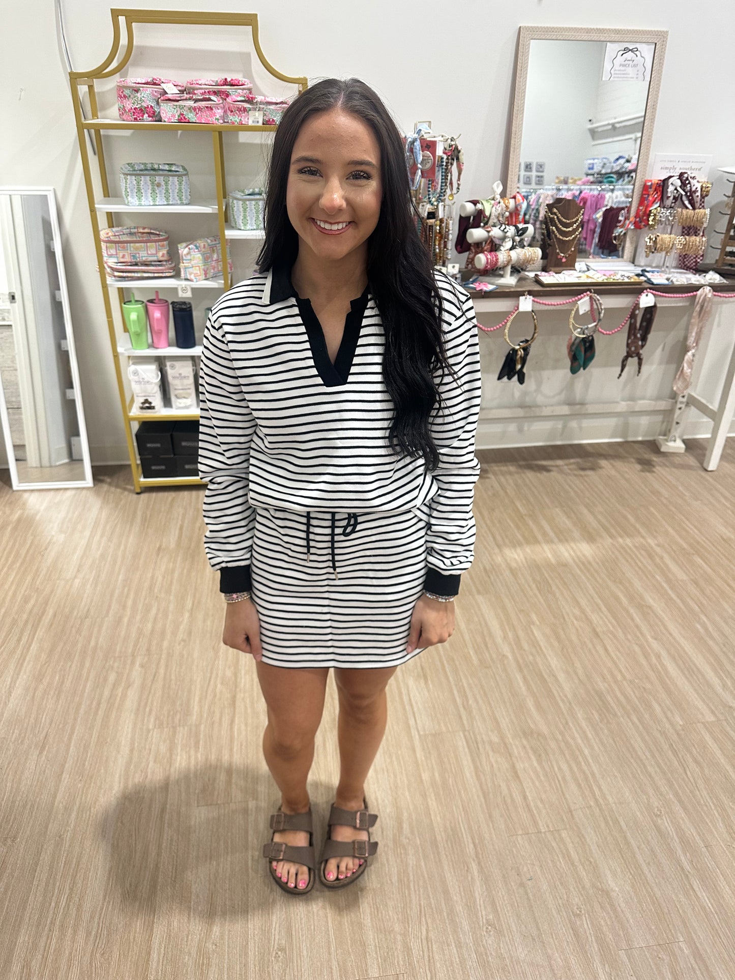 Striped Skort Set-Black