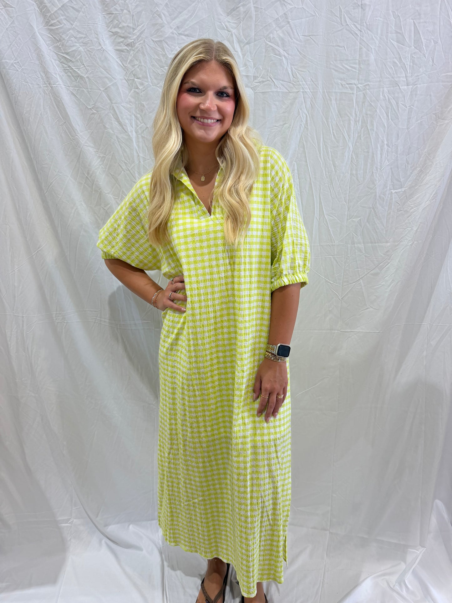 Lime Gingham Maxi
