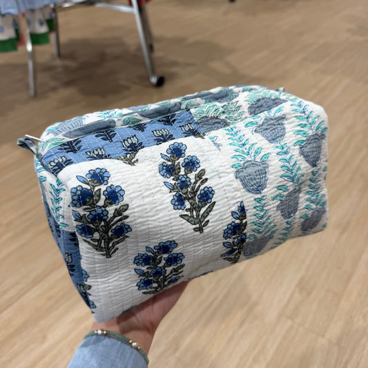 3 Piece Blue Patchwork Zipper Pouch