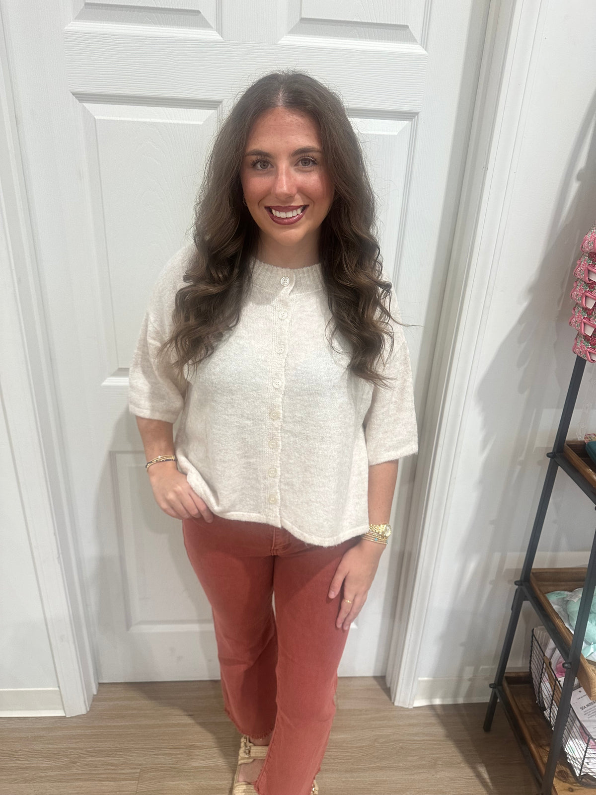 Beige Half Sleeve Cardigan