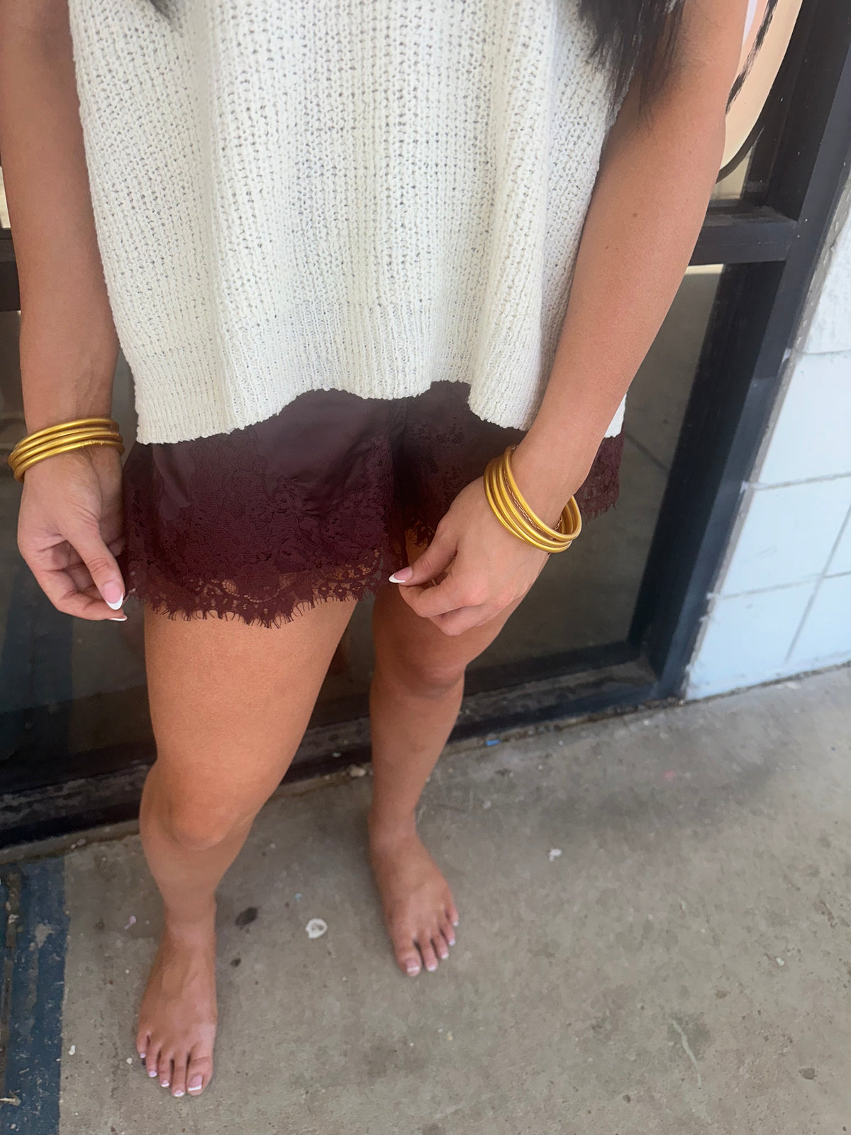 Satin Lace Shorts-Chocolate