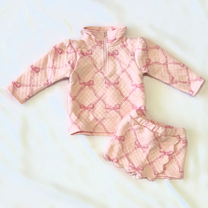 Pink Bow Quilted Skort Set