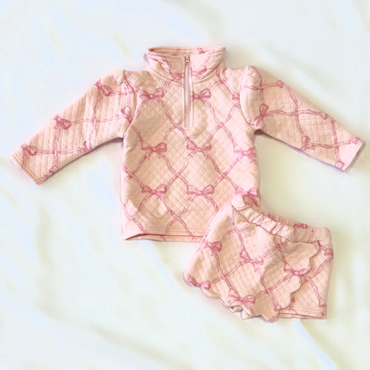 Pink Bow Quilted Skort Set