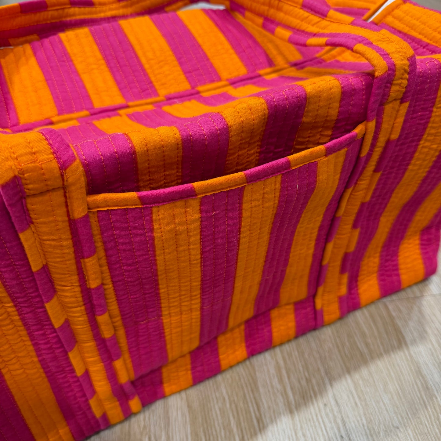 Pink & Orange Striped Duffle Bag