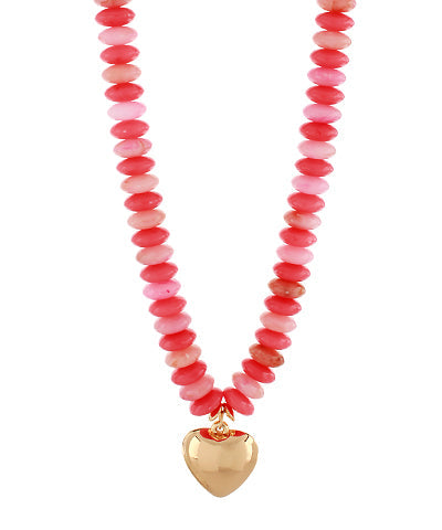 Red/Pink Beaded Heart Necklace