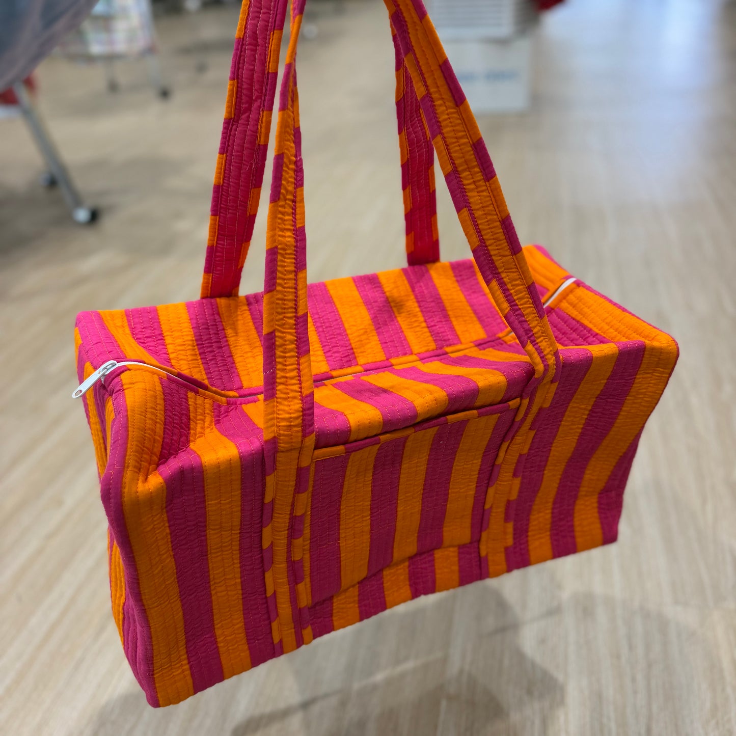Pink & Orange Striped Duffle Bag