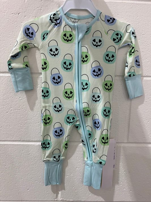 Green Halloween Bucket Bamboo Ruffle Romper
