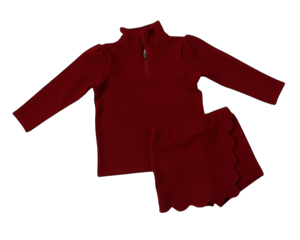 Scalloped Skort Set-Burgundy