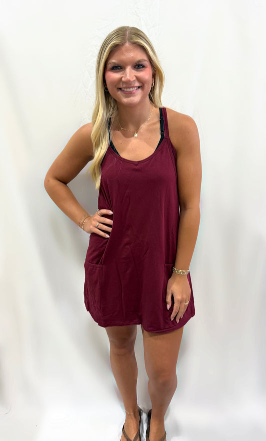 Maroon Easy Breezy Dress w/ Romper Underneath