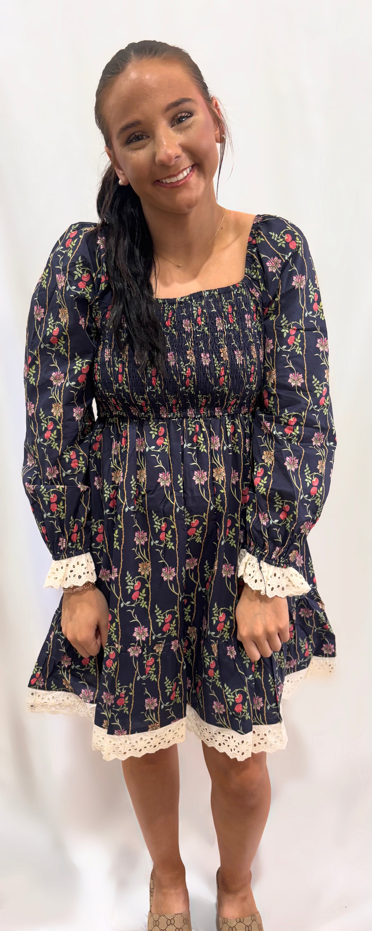 Navy Vineyard Eyelet Dress