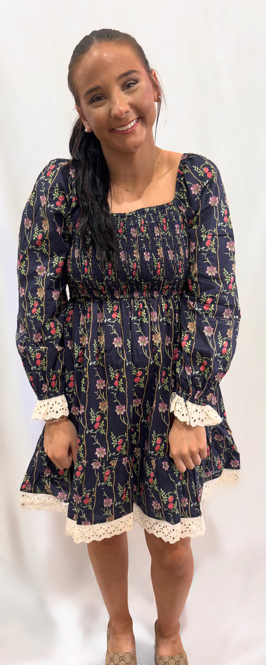 Navy Vineyard Eyelet Dress