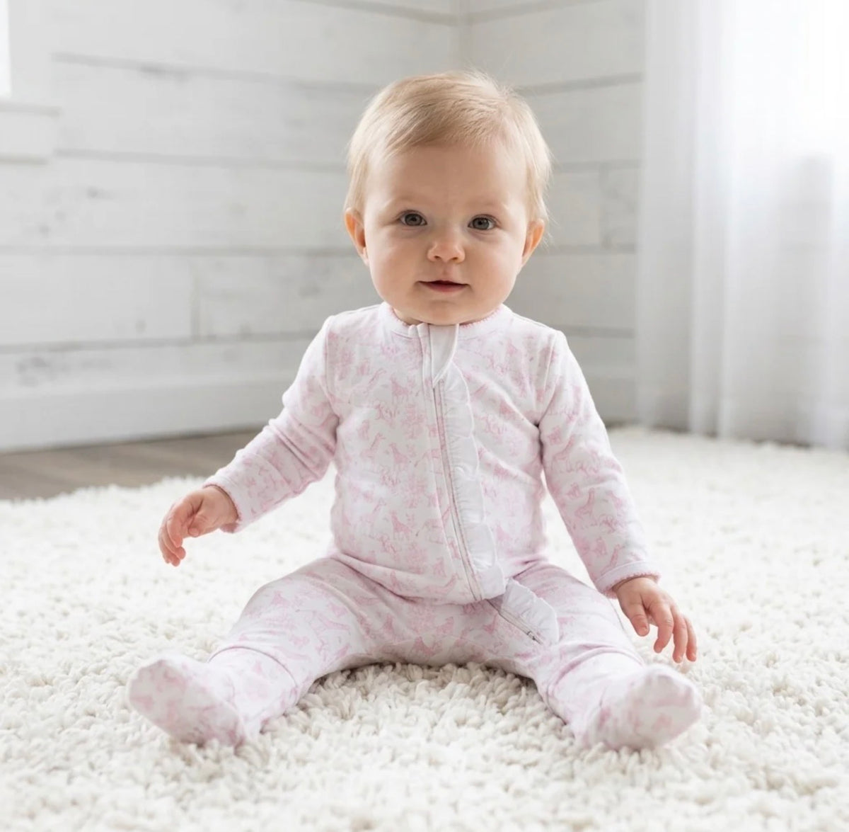 Pink Baby Safari Pima Zipper Footie