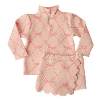 Pink Bow Quilted Skort Set