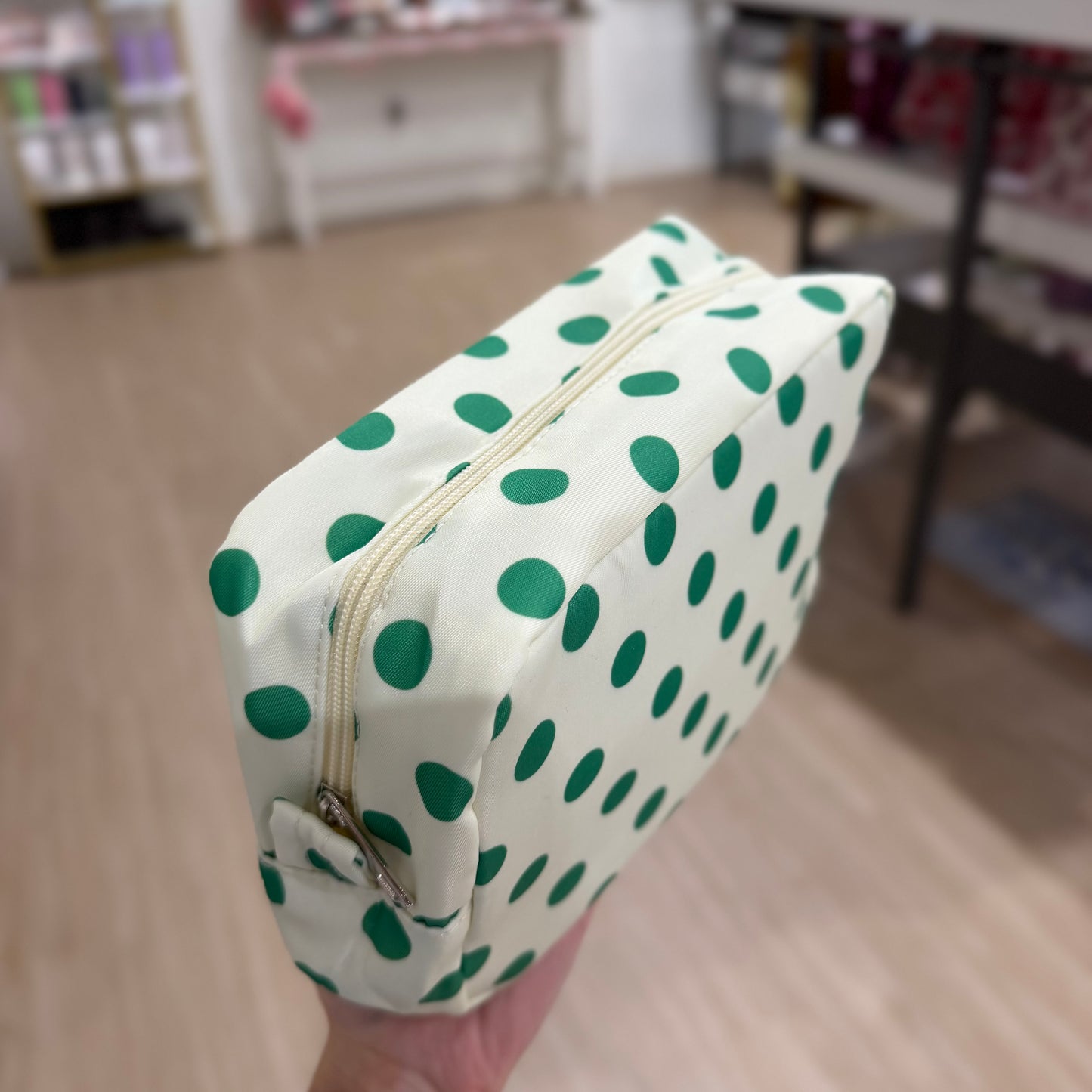 Off-White & Green Polka Dot Pouch