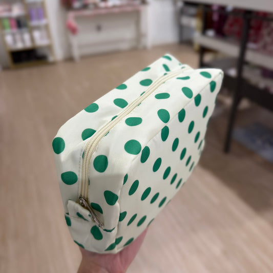 Off-White & Green Polka Dot Pouch