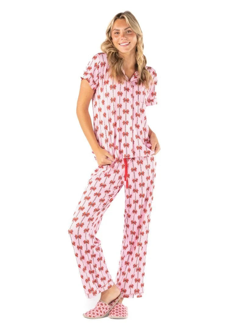 Candy Cane Bow Pajamas-Simply Southern