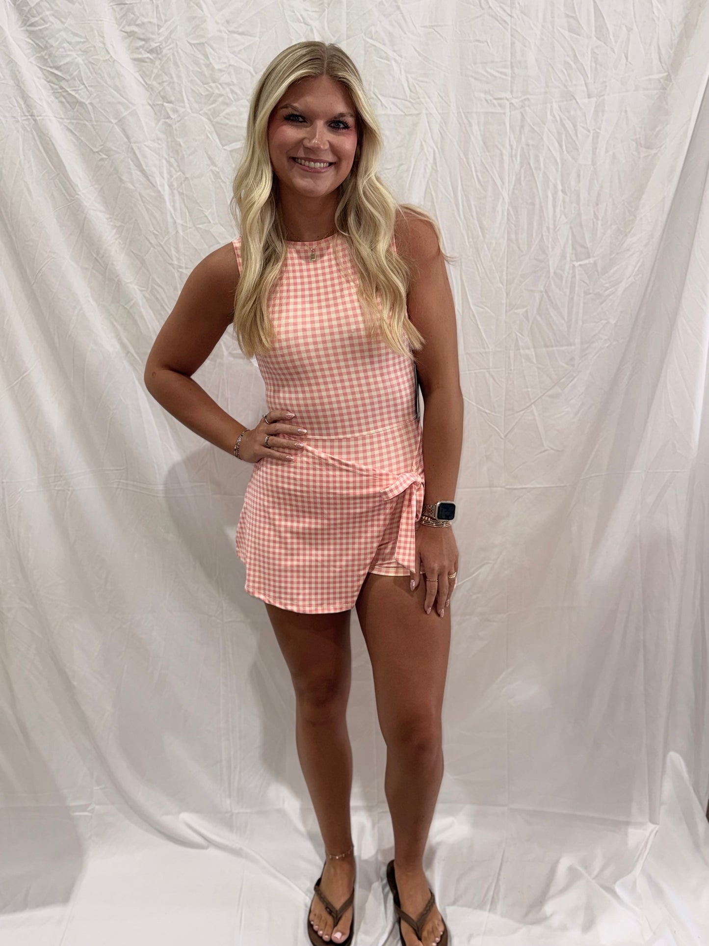 Pink Gingham Tie Front Wrap Dress