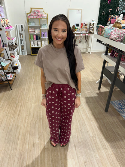 Burgundy Polka Dot Lounge Pants