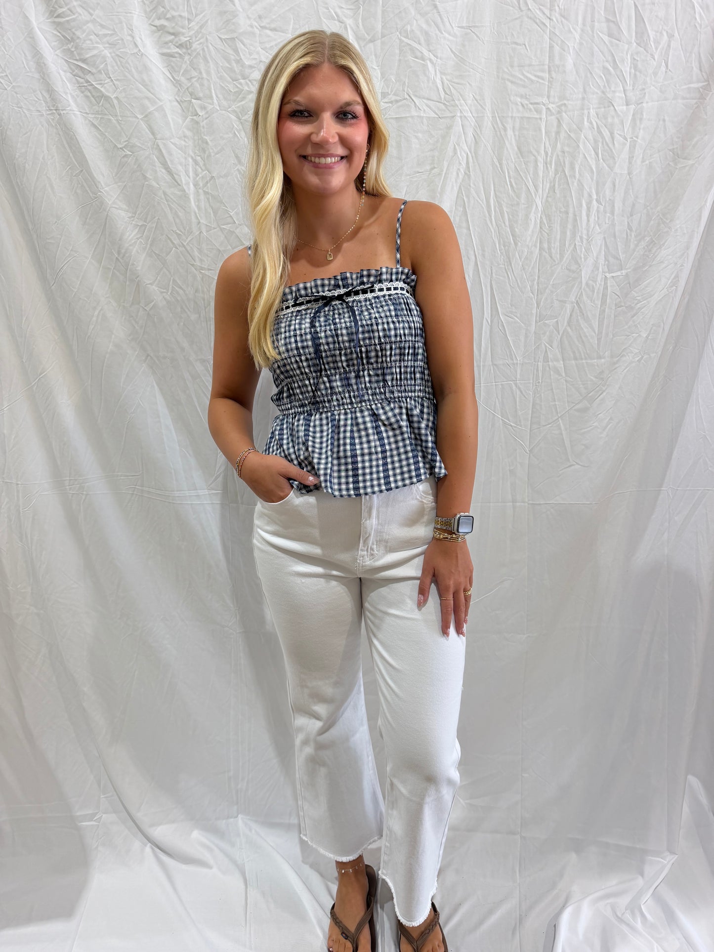 Navy Gingham Top