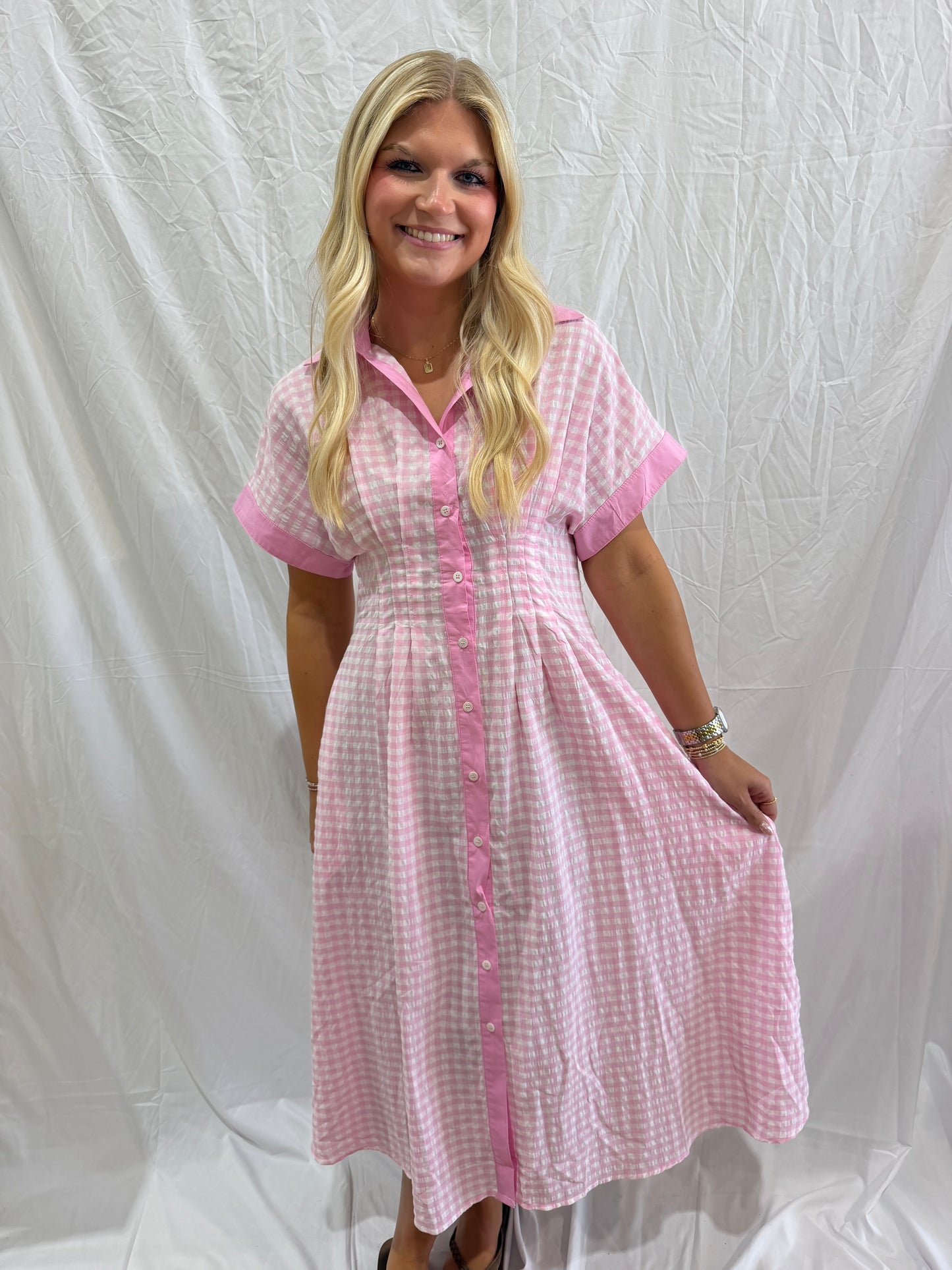 Pink Gingham Maxi Dress