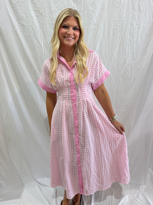 Pink Gingham Maxi Dress