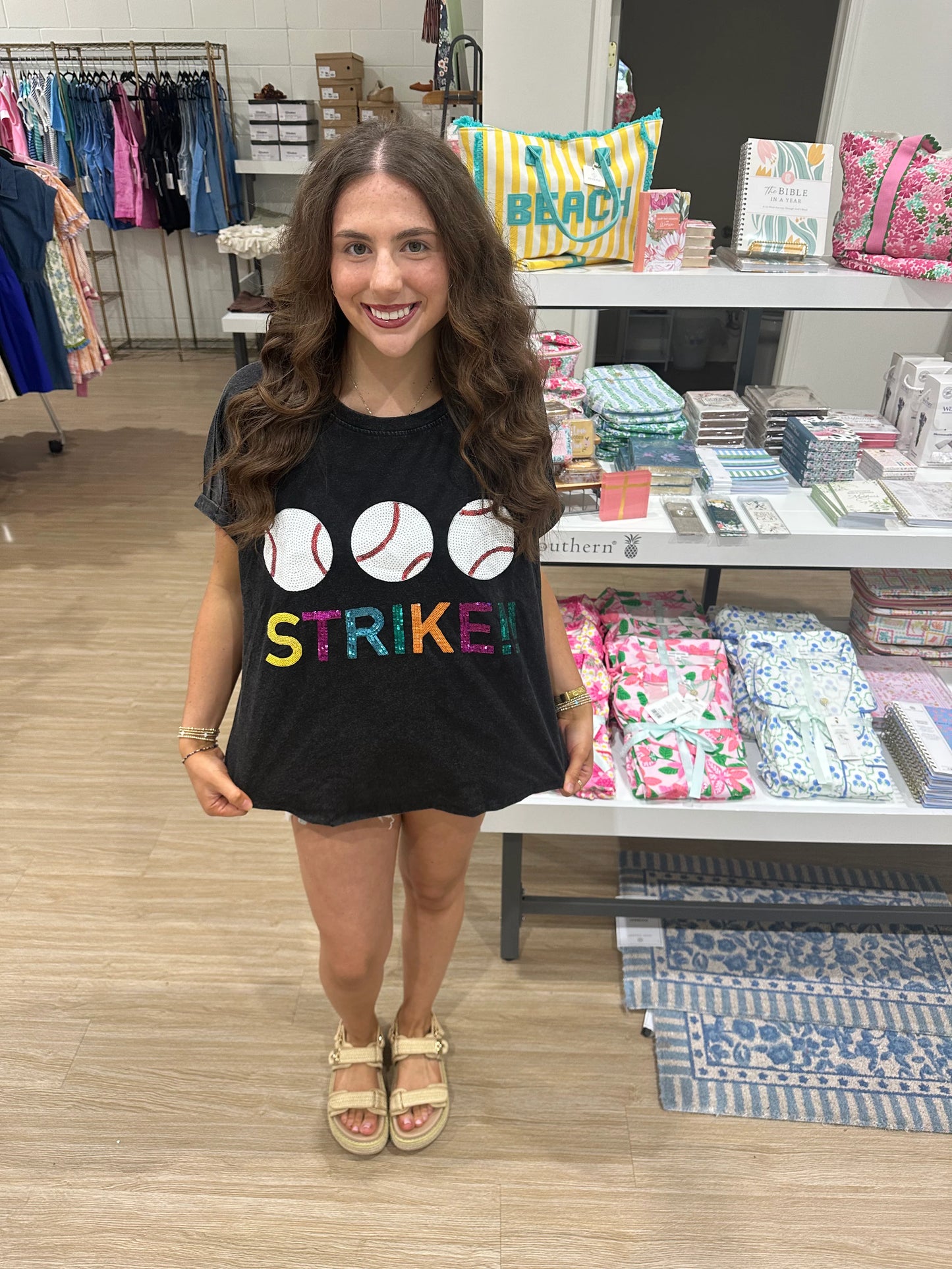 Strike Out Sequin Baseball Shirt