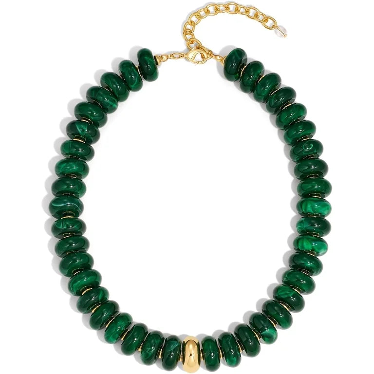 Beaded Necklace w/ Gold | Hunter Green