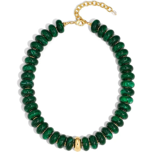 Beaded Necklace w/ Gold | Hunter Green