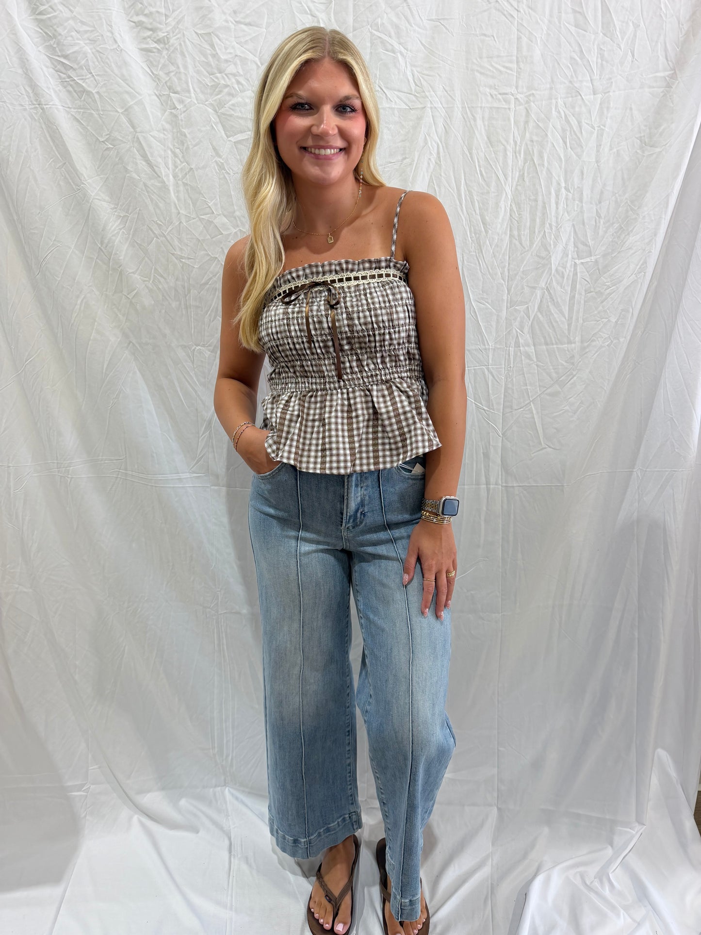 Brown Gingham Top