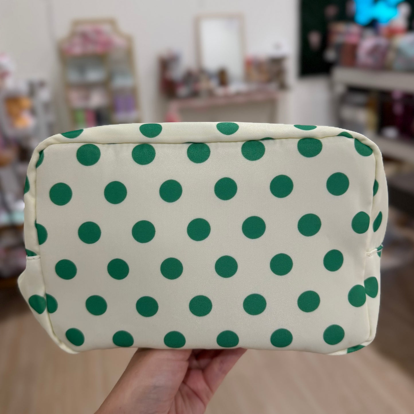 Off-White & Green Polka Dot Pouch