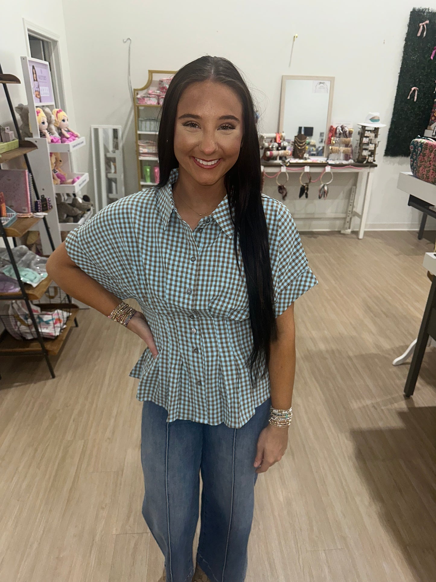 Brown/Blue Checkered Top
