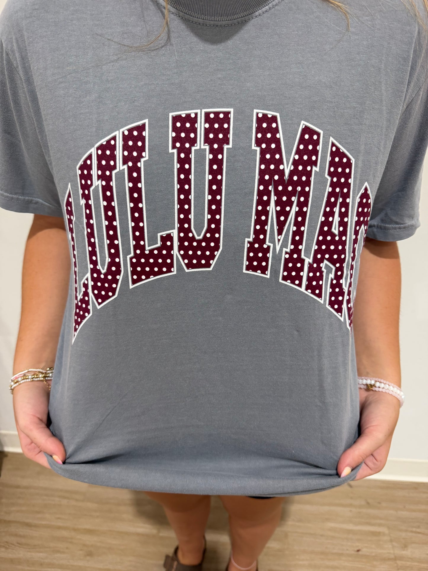 Gray & Maroon/White Dot Tee | Lulu Mac