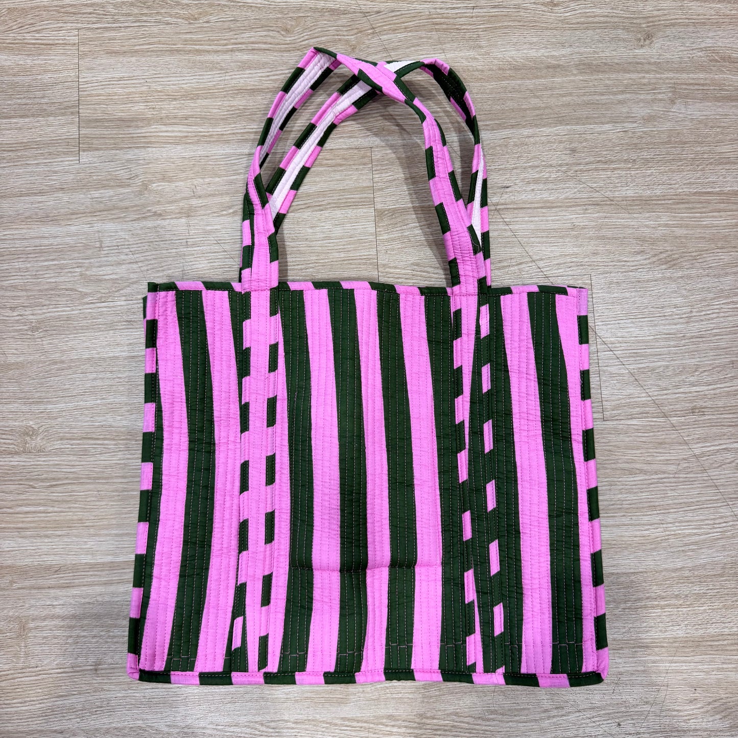 Large Green & Purple Striped Tote