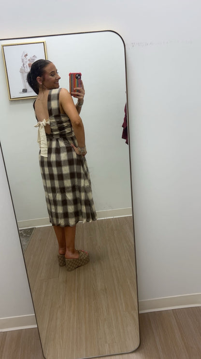Checkered Brown Midi Dress