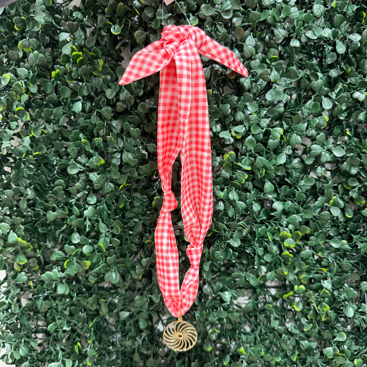 Scarf Charm Necklace | Red Gingham
