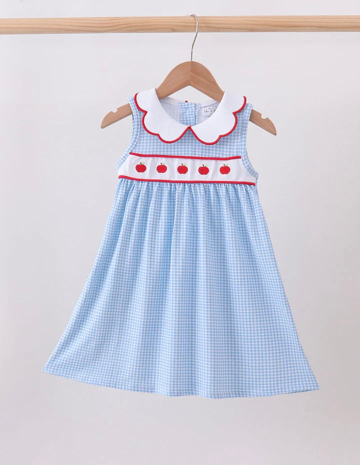 Blue Apple Smocked Gingham Dress