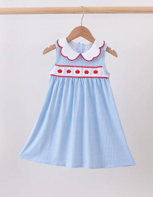 Blue Apple Smocked Gingham Dress